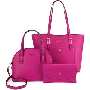 Women’s Hot Pink 3PCS Purses Set - Tote Bag, Wallet & Shoulder Satchel Handbags